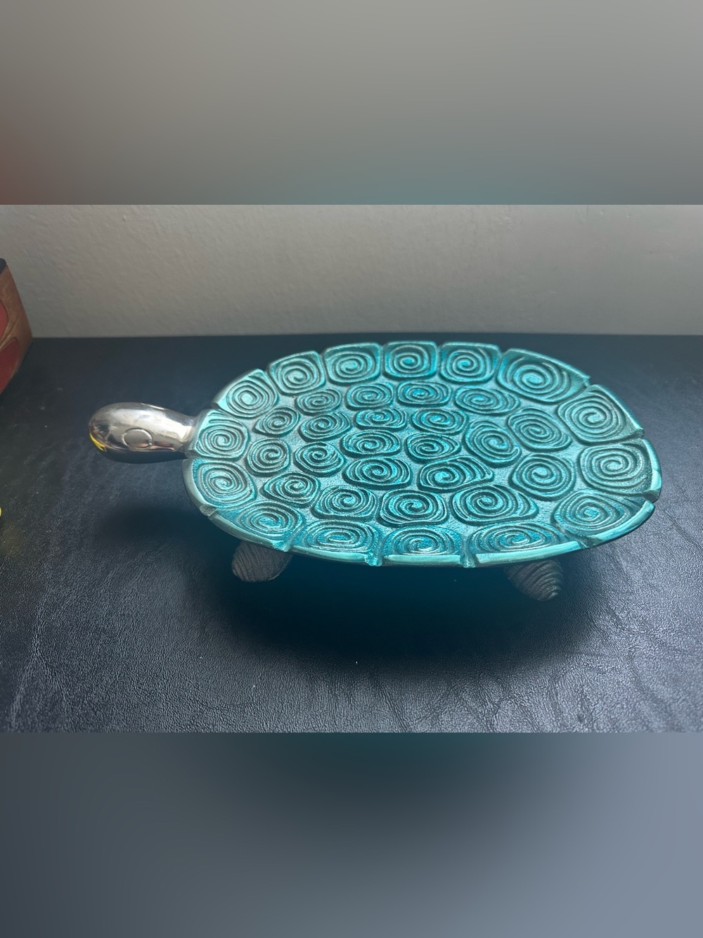 Decorative Turquoise Spiral Metal Tray - Home Art